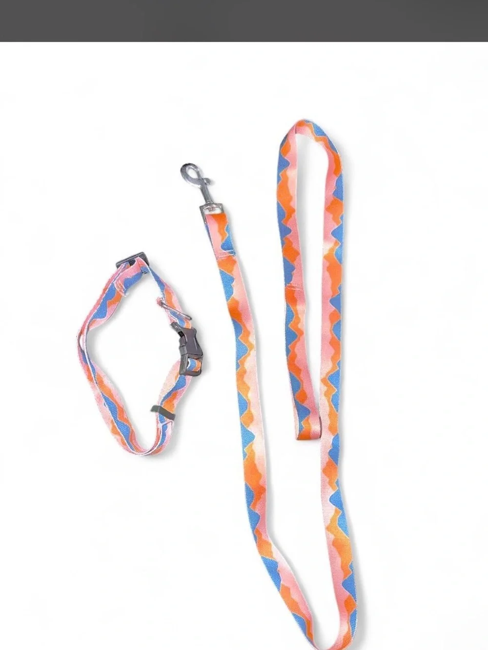 Kids Multicolor Waves Collar and Leash Set - Orange/Blue